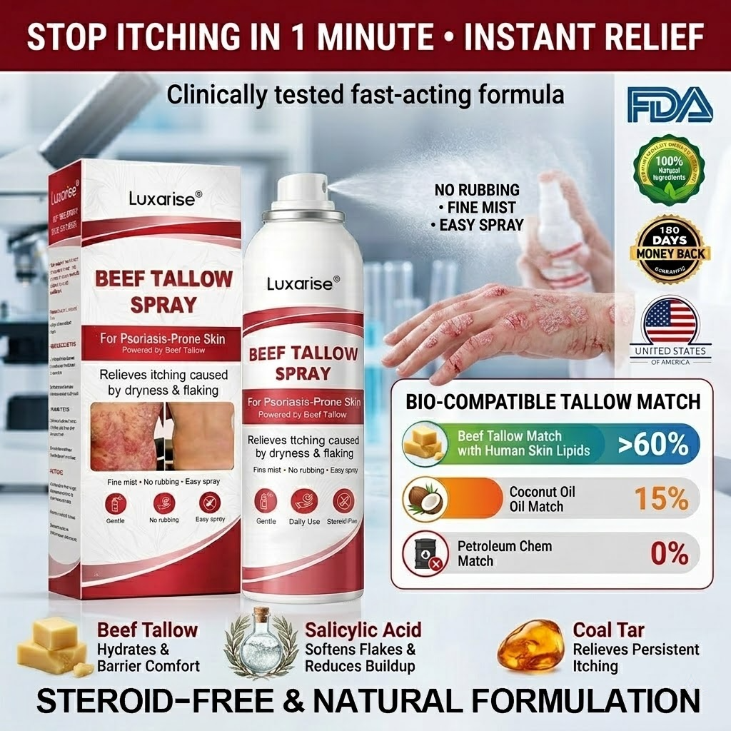 𝗟𝘂𝘅𝗮𝗿𝗶𝘀𝒆® 𝗕𝗲𝗲𝗳 𝗧𝗮𝗹𝗹𝗼𝘄 𝗦𝗽𝗿𝗮𝘆 𝗳𝗼𝗿 𝗜𝘁𝗰𝗵𝘆, 𝗙𝗹𝗮𝗸𝘆 𝗣𝘀𝗼𝗿𝗶𝗮𝘀𝗶𝘀 𝗦𝗸𝗶𝗻 ✨
