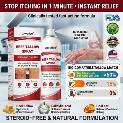 𝗟𝘂𝘅𝗮𝗿𝗶𝘀𝒆® 𝗕𝗲𝗲𝗳 𝗧𝗮𝗹𝗹𝗼𝘄 𝗦𝗽𝗿𝗮𝘆 𝗳𝗼𝗿 𝗜𝘁𝗰𝗵𝘆, 𝗙𝗹𝗮𝗸𝘆 𝗣𝘀𝗼𝗿𝗶𝗮𝘀𝗶𝘀 𝗦𝗸𝗶𝗻 ✨